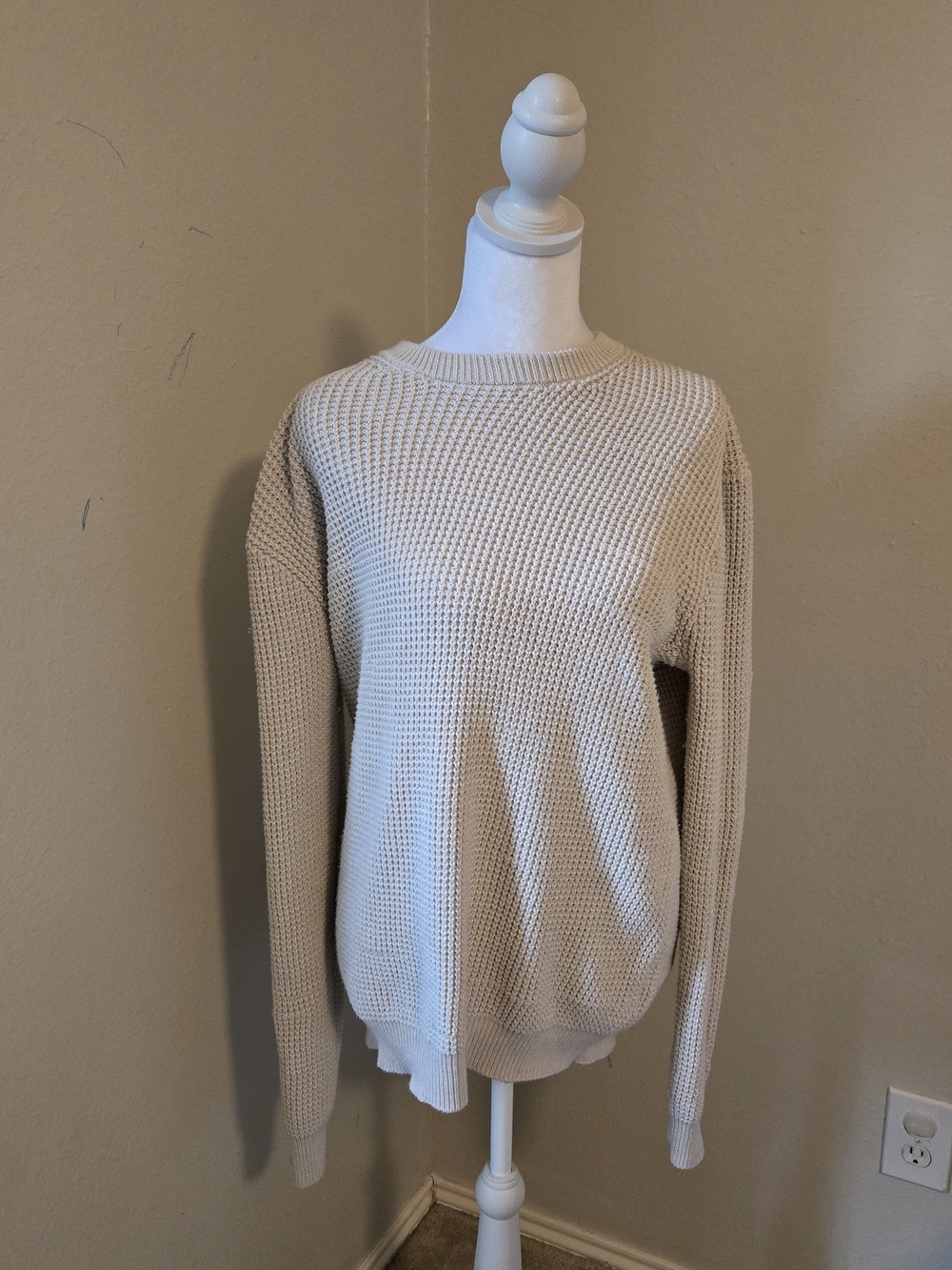 Tahari Women's Cream Waffle Knit Crewneck Sweater